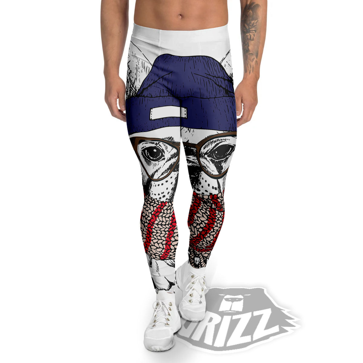French Bulldog Wearing Glasses Print Men's Leggings-grizzshop
