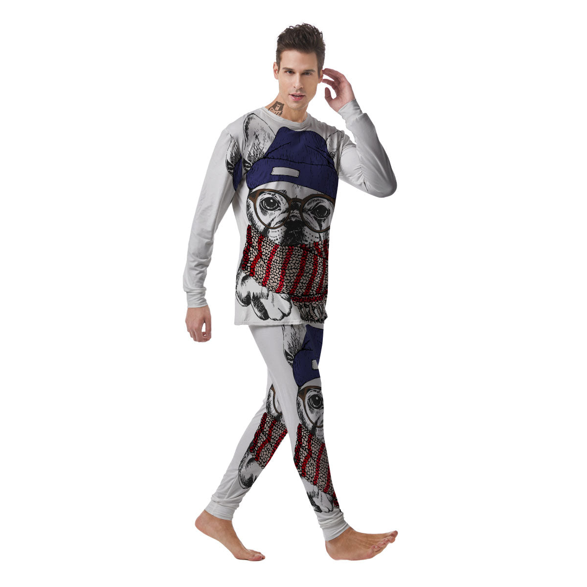 French Bulldog Wearing Glasses Print Men's Pajamas-grizzshop