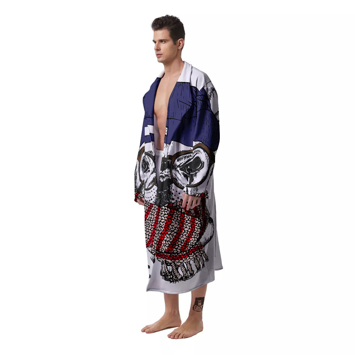 French Bulldog Wearing Glasses Print Men's Robe-grizzshop