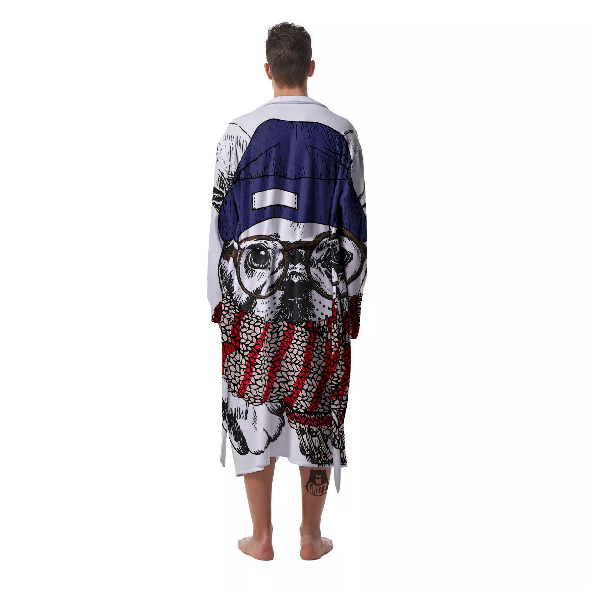 French Bulldog Wearing Glasses Print Men's Robe-grizzshop
