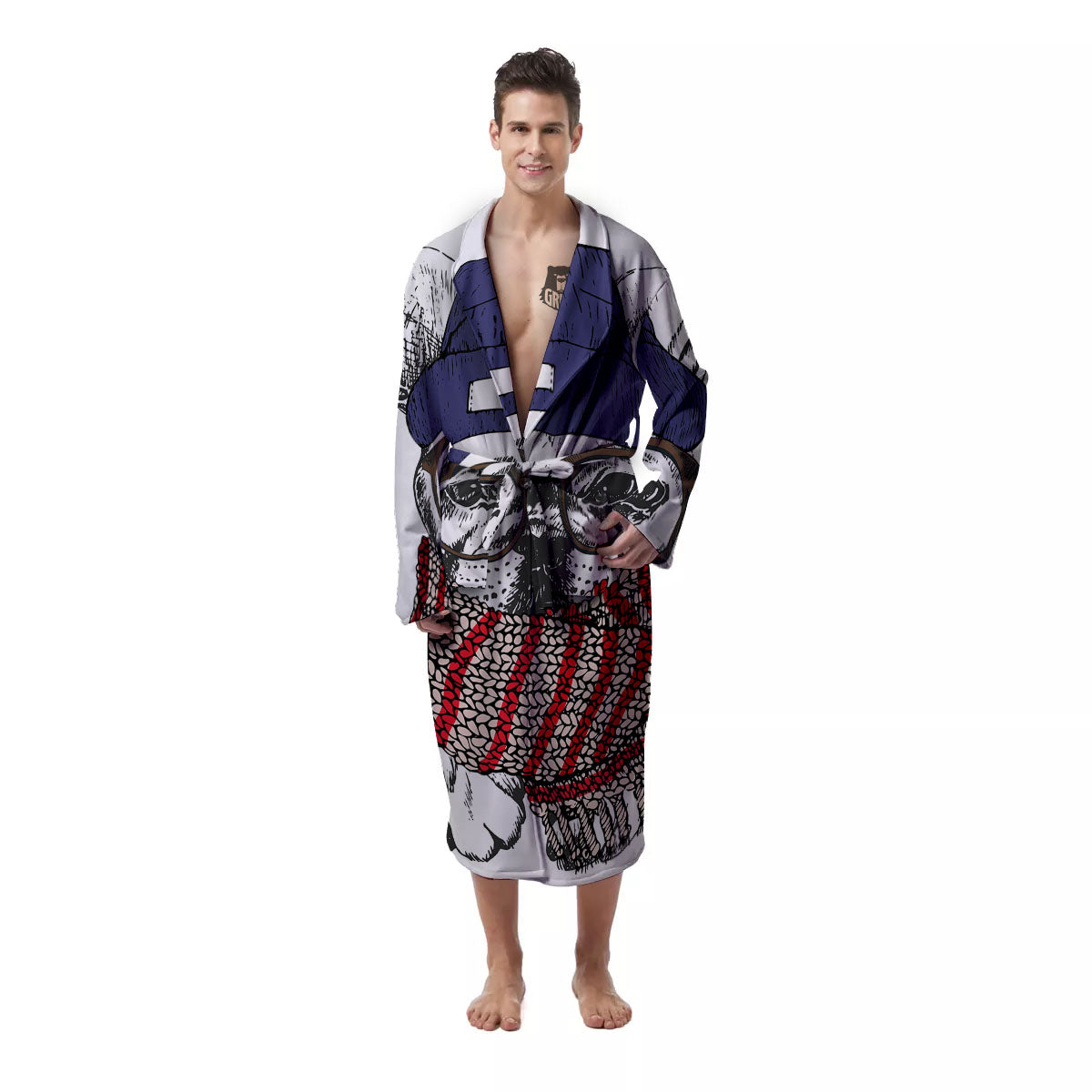 French Bulldog Wearing Glasses Print Men's Robe-grizzshop