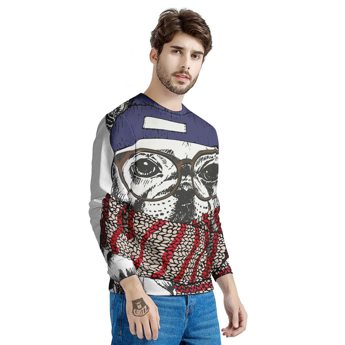 French Bulldog Wearing Glasses Print Men's Sweatshirt-grizzshop