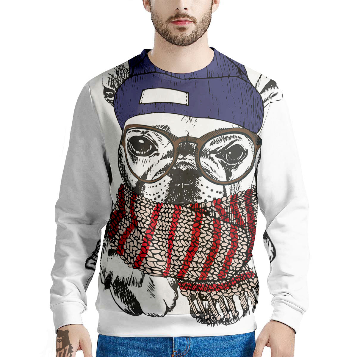 French Bulldog Wearing Glasses Print Men's Sweatshirt-grizzshop