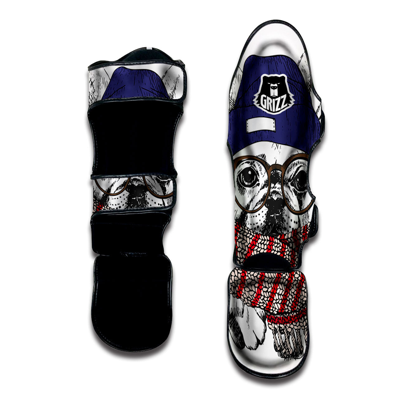 French Bulldog Wearing Glasses Print Muay Thai Shin Guards-grizzshop