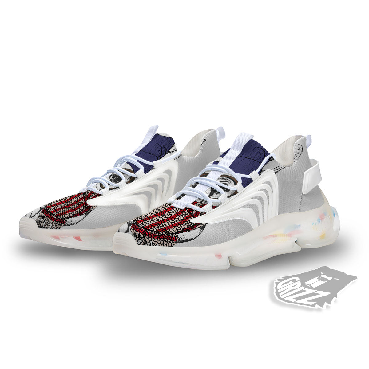 French Bulldog Wearing Glasses Print White Gym Shoes-grizzshop
