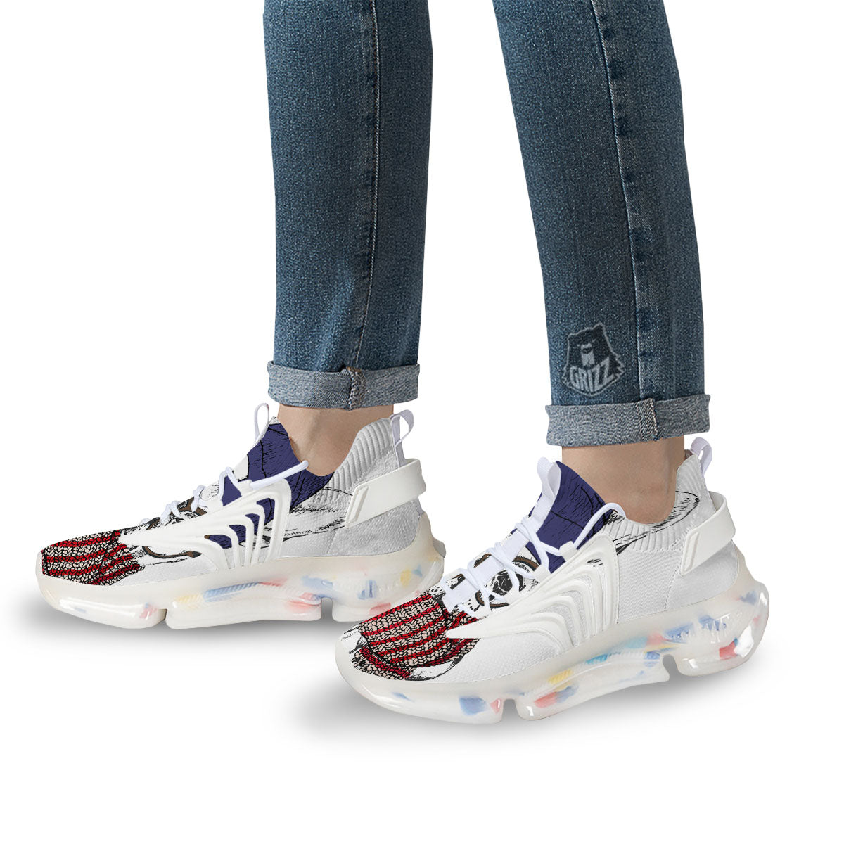 French Bulldog Wearing Glasses Print White Gym Shoes-grizzshop