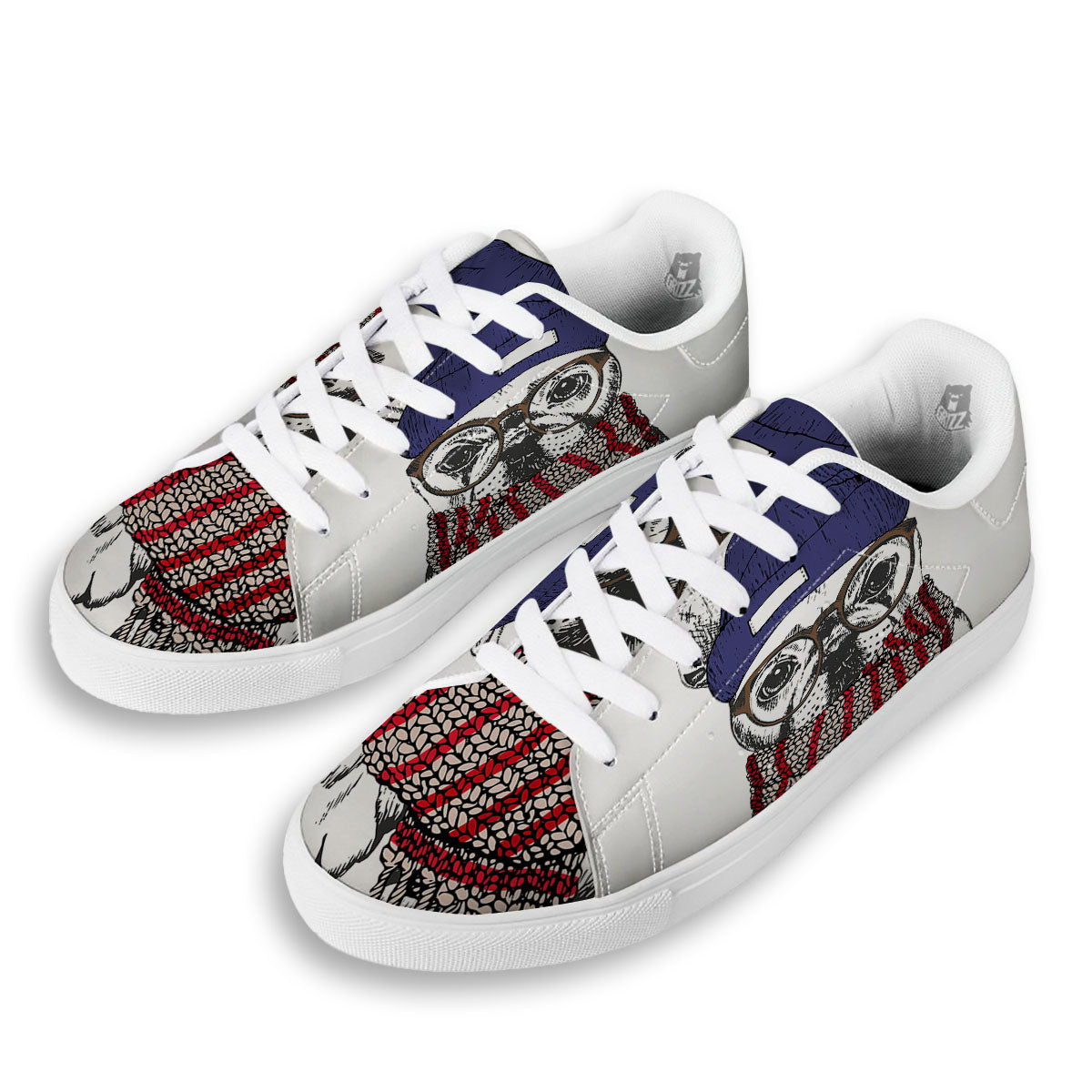 French Bulldog Wearing Glasses Print White Low Top Sneakers-grizzshop