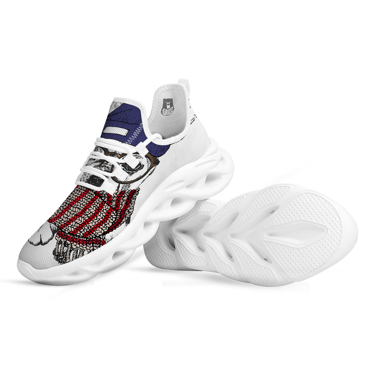French Bulldog Wearing Glasses Print White Running Shoes-grizzshop