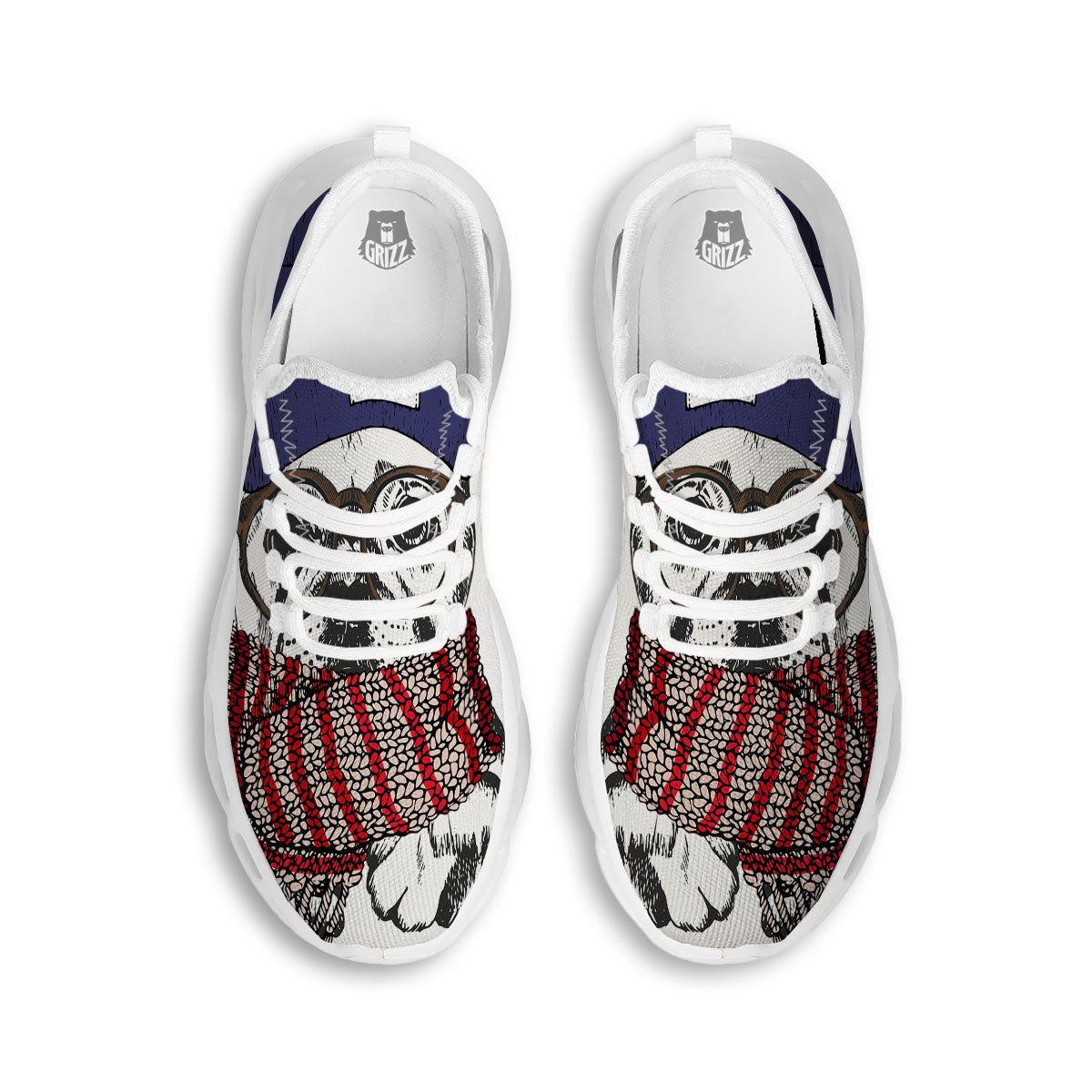 French Bulldog Wearing Glasses Print White Running Shoes-grizzshop