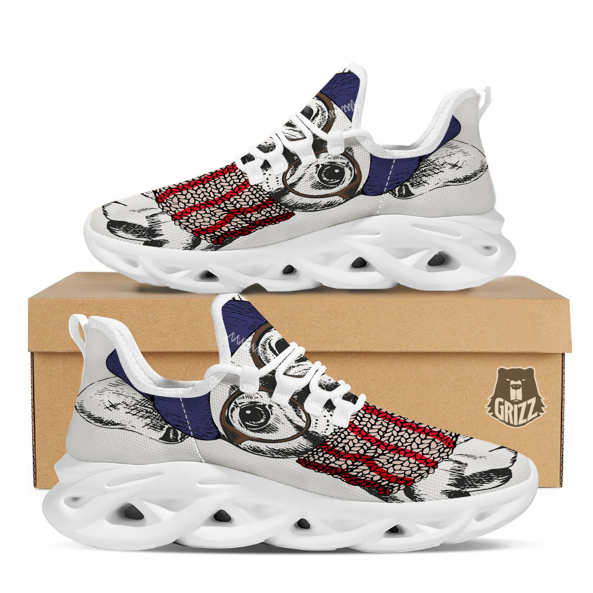 French Bulldog Wearing Glasses Print White Running Shoes-grizzshop