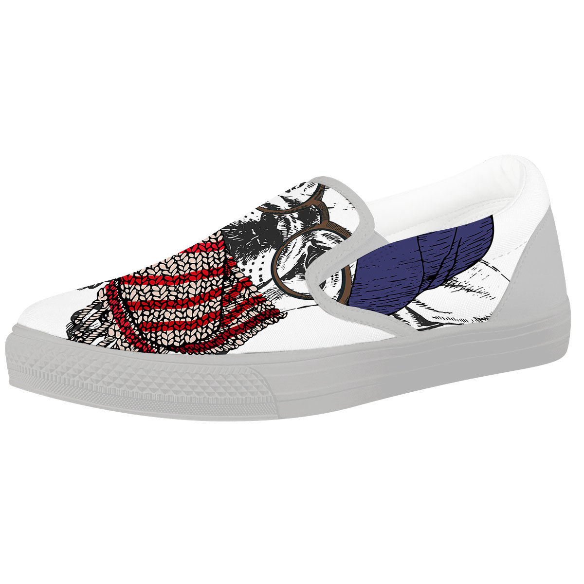 French Bulldog Wearing Glasses Print White Slip On Shoes-grizzshop