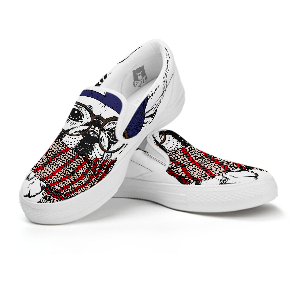 French Bulldog Wearing Glasses Print White Slip On Shoes-grizzshop