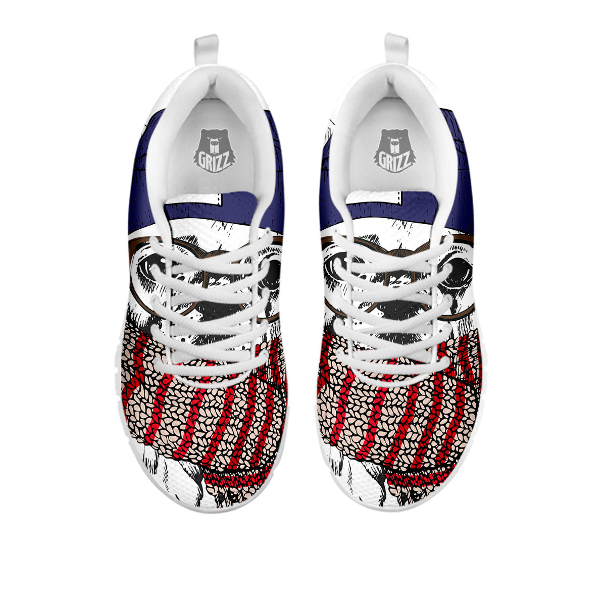 French Bulldog Wearing Glasses Print White Sneaker-grizzshop