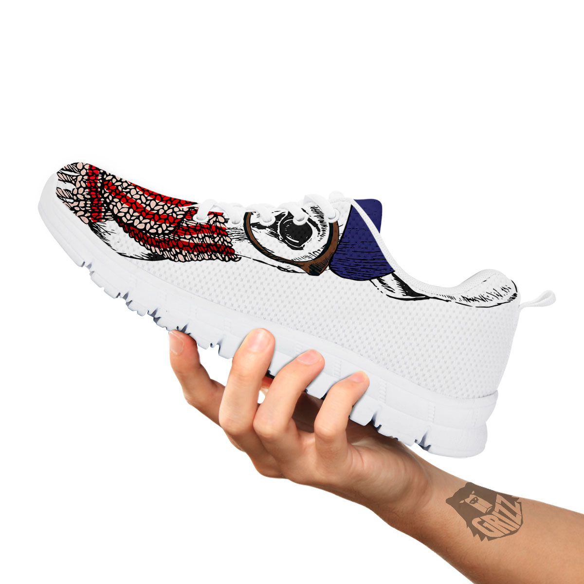 French Bulldog Wearing Glasses Print White Sneaker-grizzshop