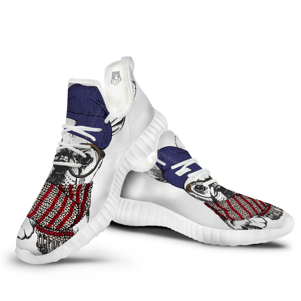 French Bulldog Wearing Glasses Print White Walking Shoes-grizzshop