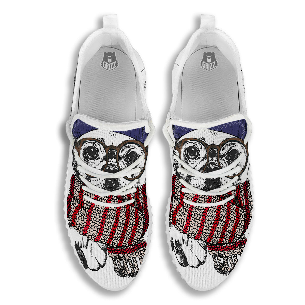 French Bulldog Wearing Glasses Print White Walking Shoes-grizzshop