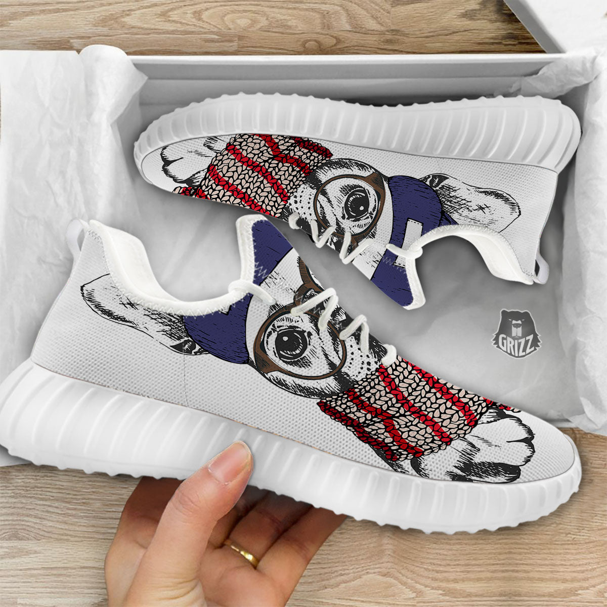 French Bulldog Wearing Glasses Print White Walking Shoes-grizzshop