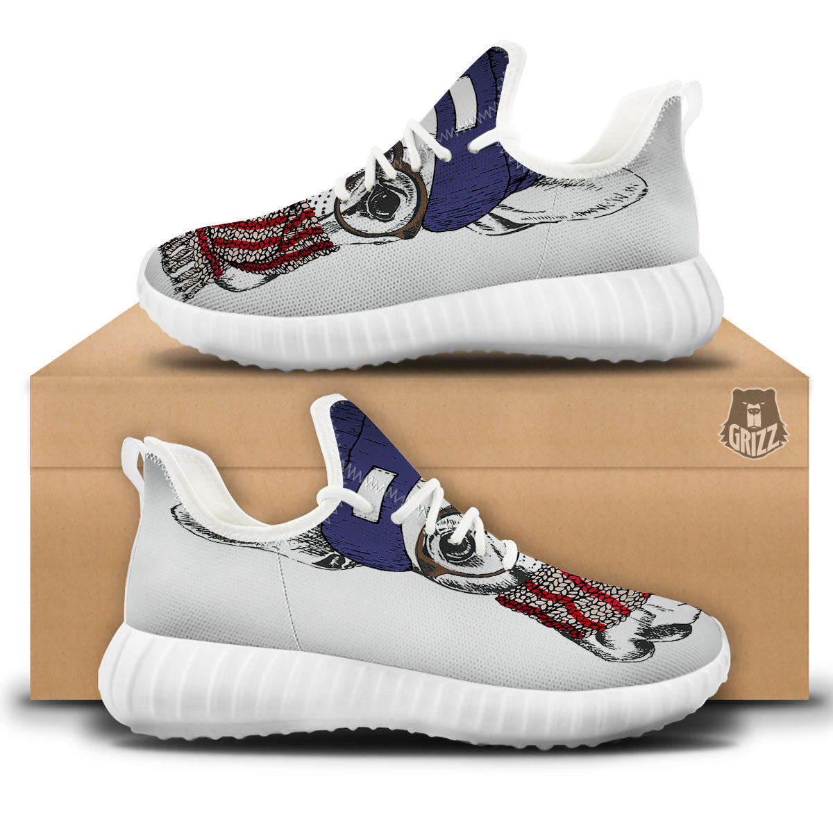 French Bulldog Wearing Glasses Print White Walking Shoes-grizzshop