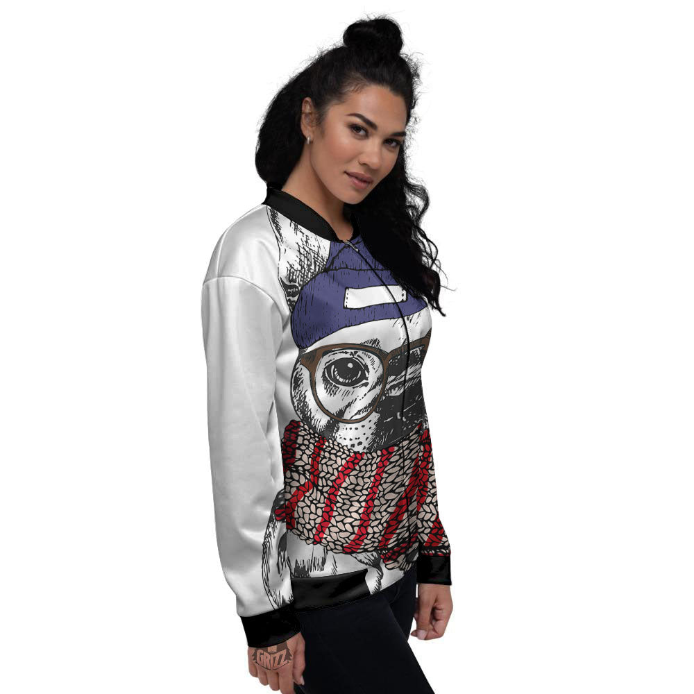 French Bulldog Wearing Glasses Print Women's Bomber Jacket-grizzshop