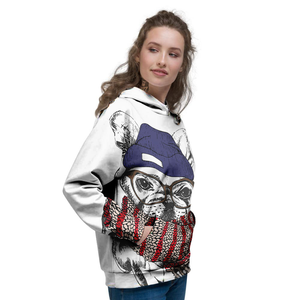 French Bulldog Wearing Glasses Print Women's Hoodie-grizzshop