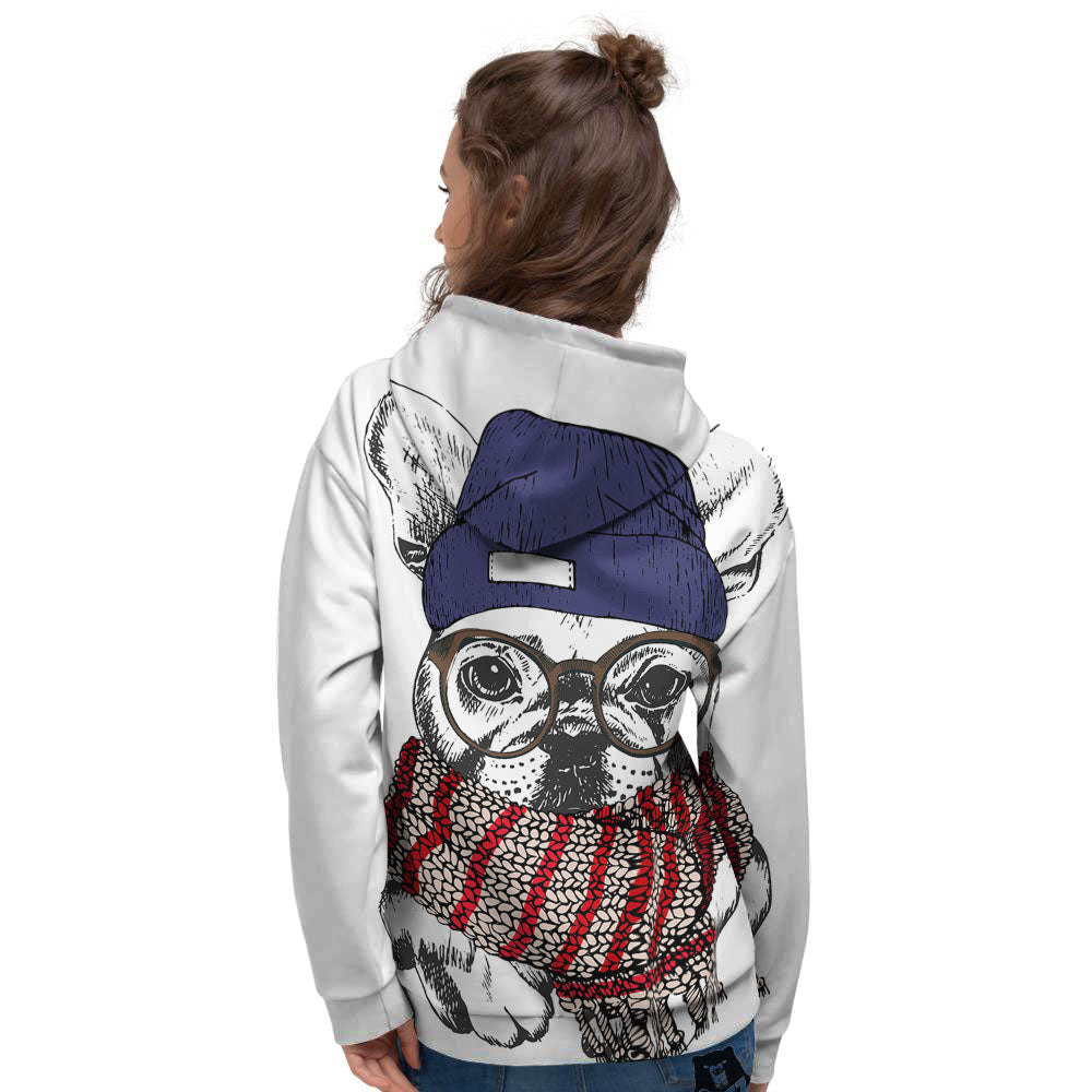 French Bulldog Wearing Glasses Print Women's Hoodie-grizzshop