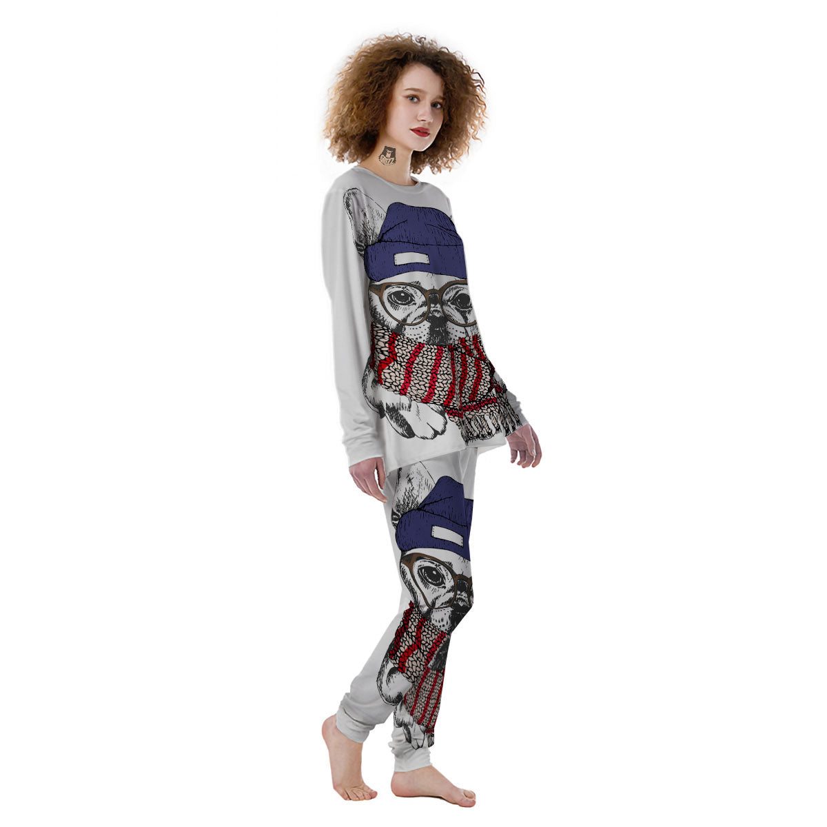 French Bulldog Wearing Glasses Print Women's Pajamas-grizzshop