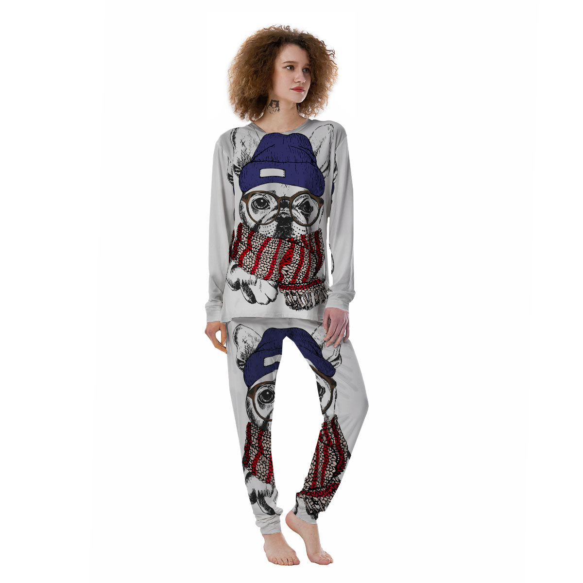 French Bulldog Wearing Glasses Print Women's Pajamas-grizzshop