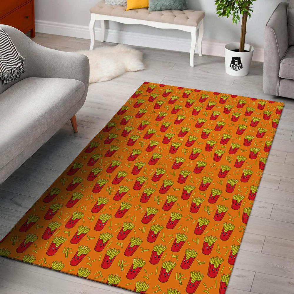 French Fries Cartoon And Orange Print Pattern Floor Mat-grizzshop