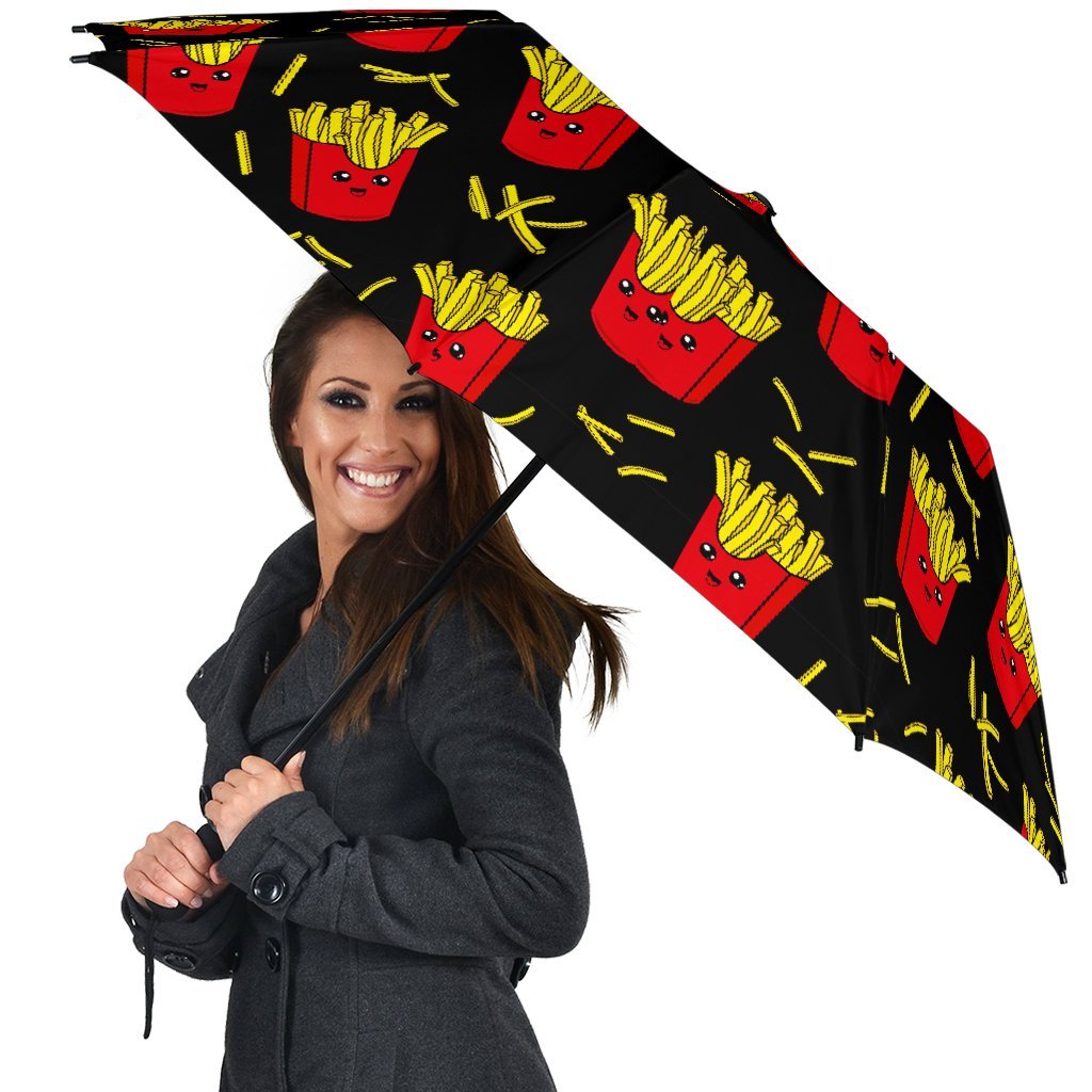 French Fries Cartoon Print Pattern Automatic Foldable Umbrella-grizzshop