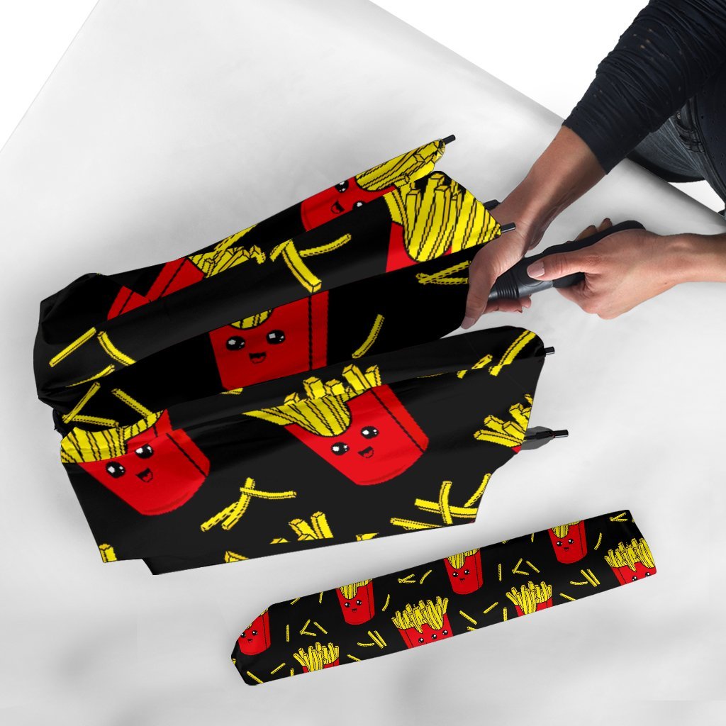 French Fries Cartoon Print Pattern Automatic Foldable Umbrella-grizzshop