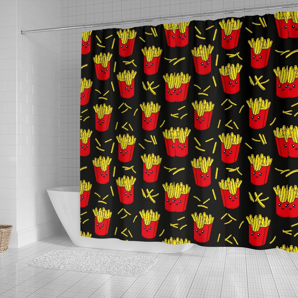 French Fries Cartoon Print Pattern Bathroom Shower Curtain-grizzshop