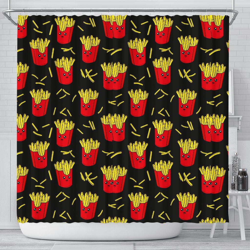 French Fries Cartoon Print Pattern Bathroom Shower Curtain-grizzshop