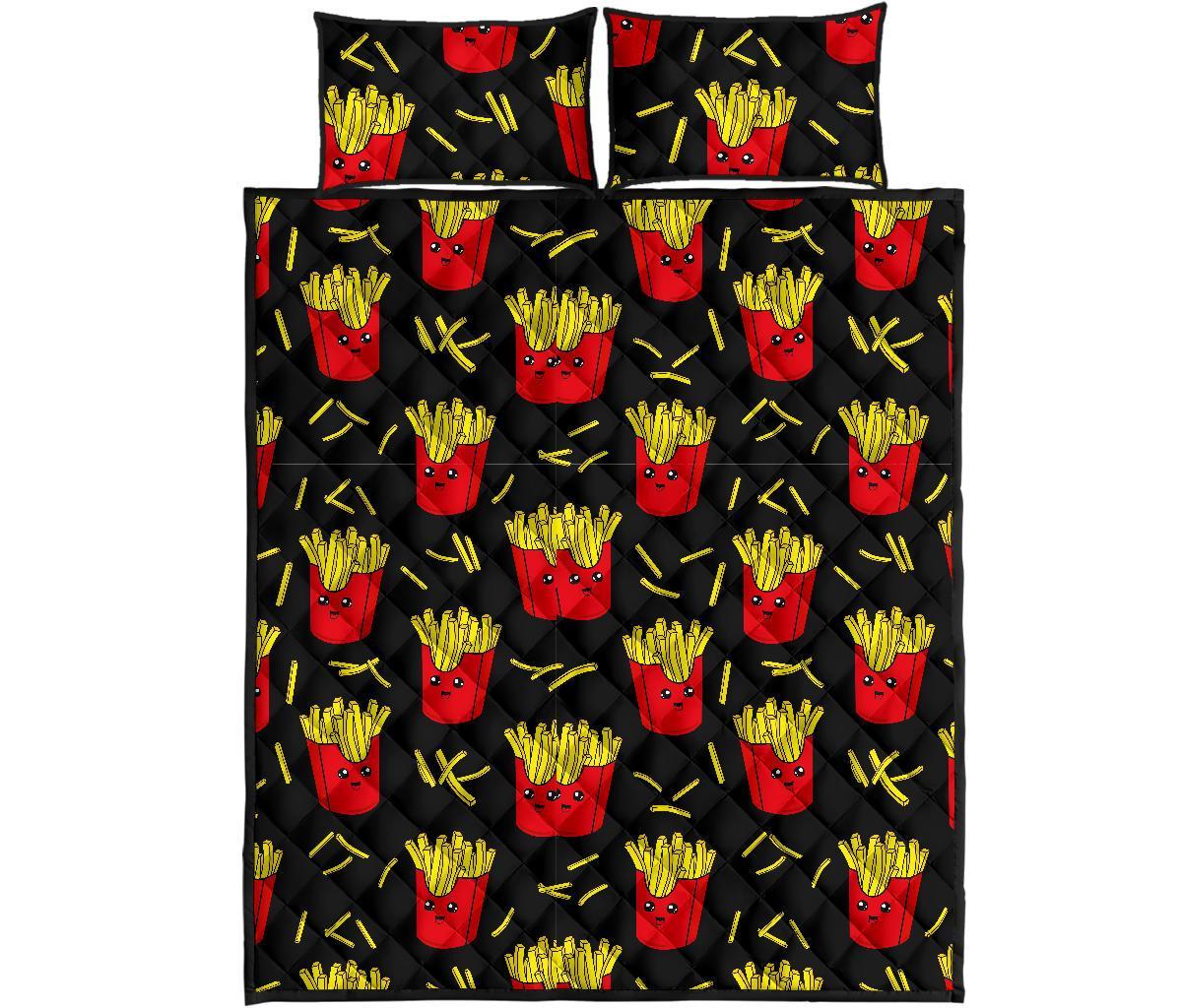 French Fries Cartoon Print Pattern Bed Set Quilt-grizzshop