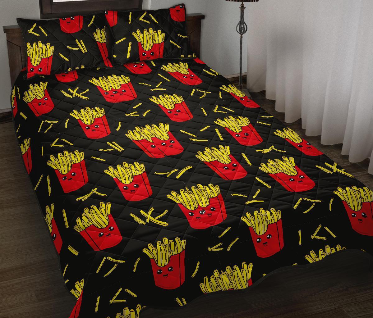 French Fries Cartoon Print Pattern Bed Set Quilt-grizzshop