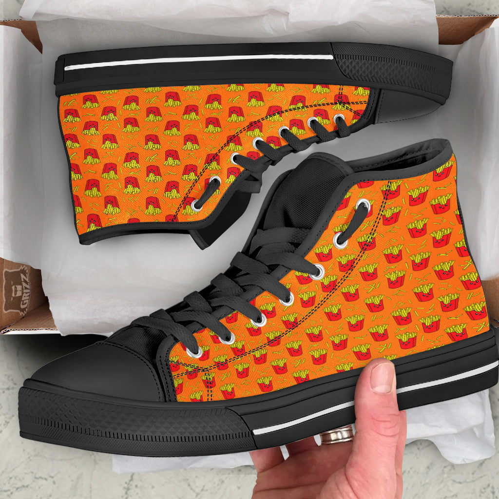 French Fries Cartoon Print Pattern Black High Top Shoes-grizzshop