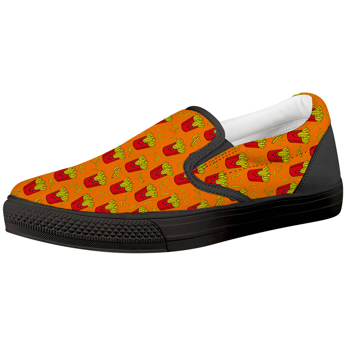 French Fries Cartoon Print Pattern Black Slip On Shoes-grizzshop
