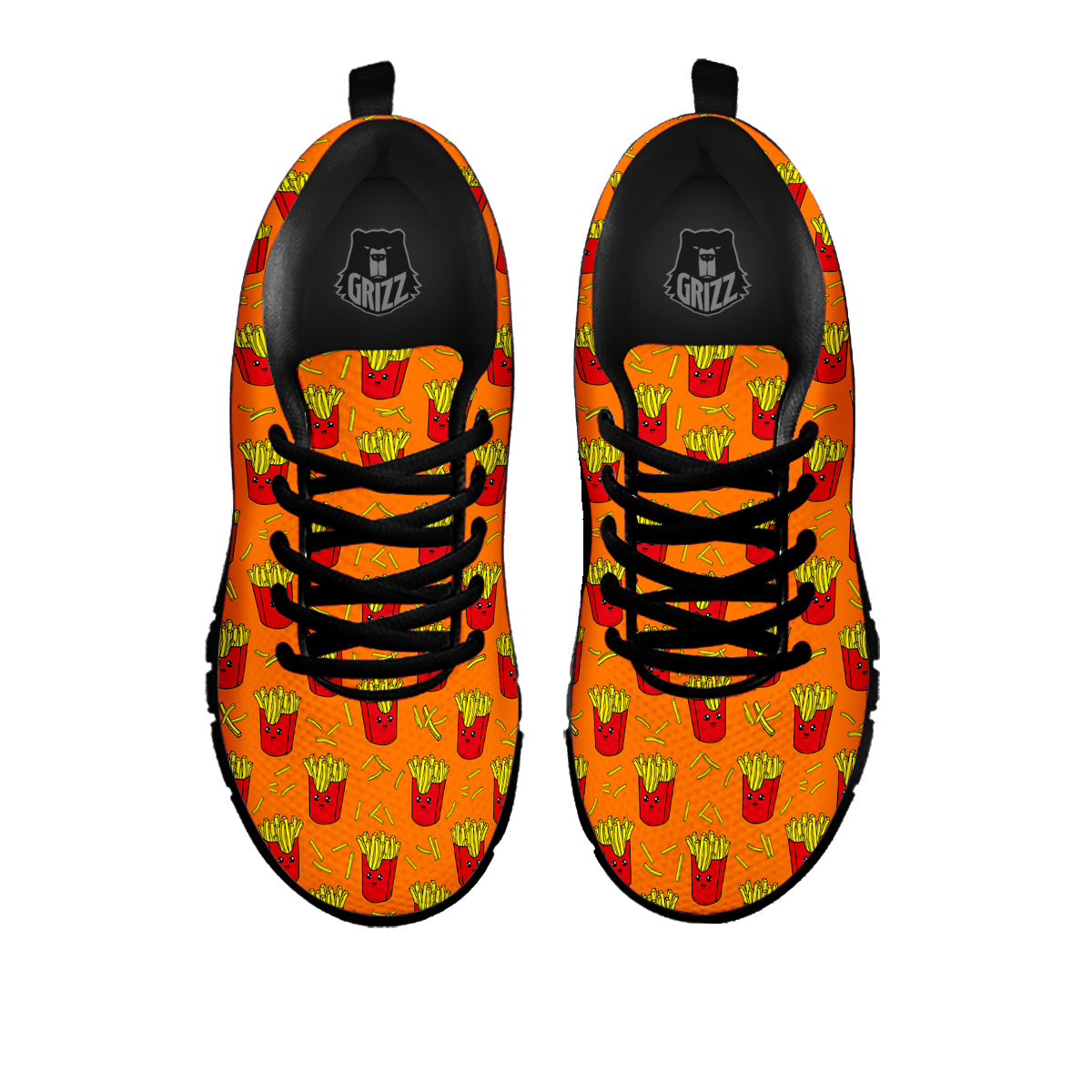 French Fries Cartoon Print Pattern Black Sneaker-grizzshop