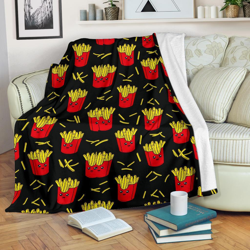 French Fries Cartoon Print Pattern Blanket-grizzshop