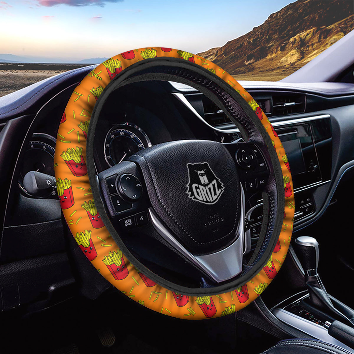 French Fries Cartoon Print Pattern Car Steering Wheel Cover-grizzshop