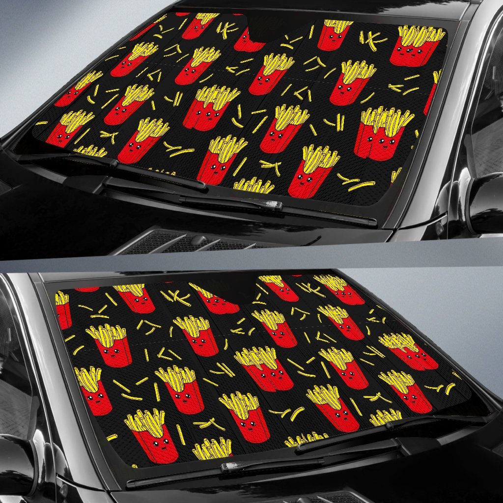 French Fries Cartoon Print Pattern Car Sun Shade-grizzshop
