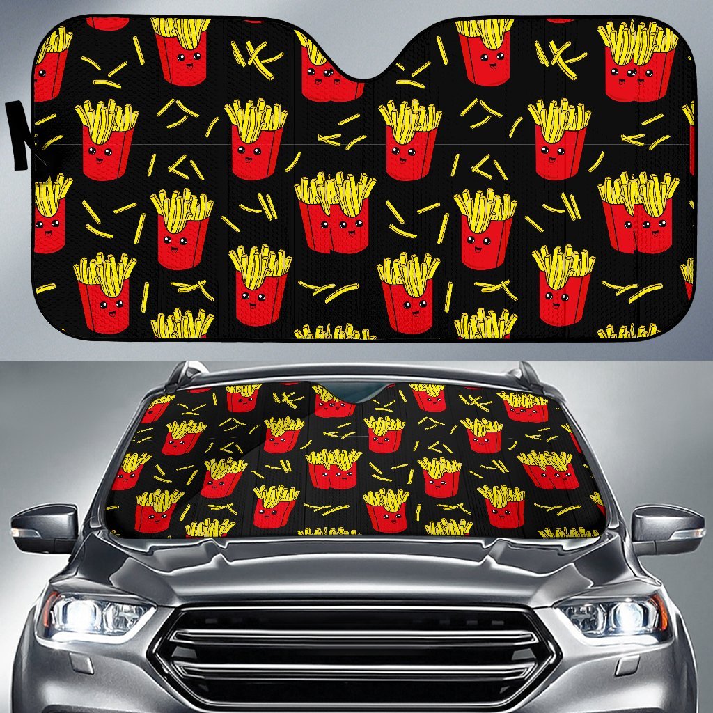 French Fries Cartoon Print Pattern Car Sun Shade-grizzshop