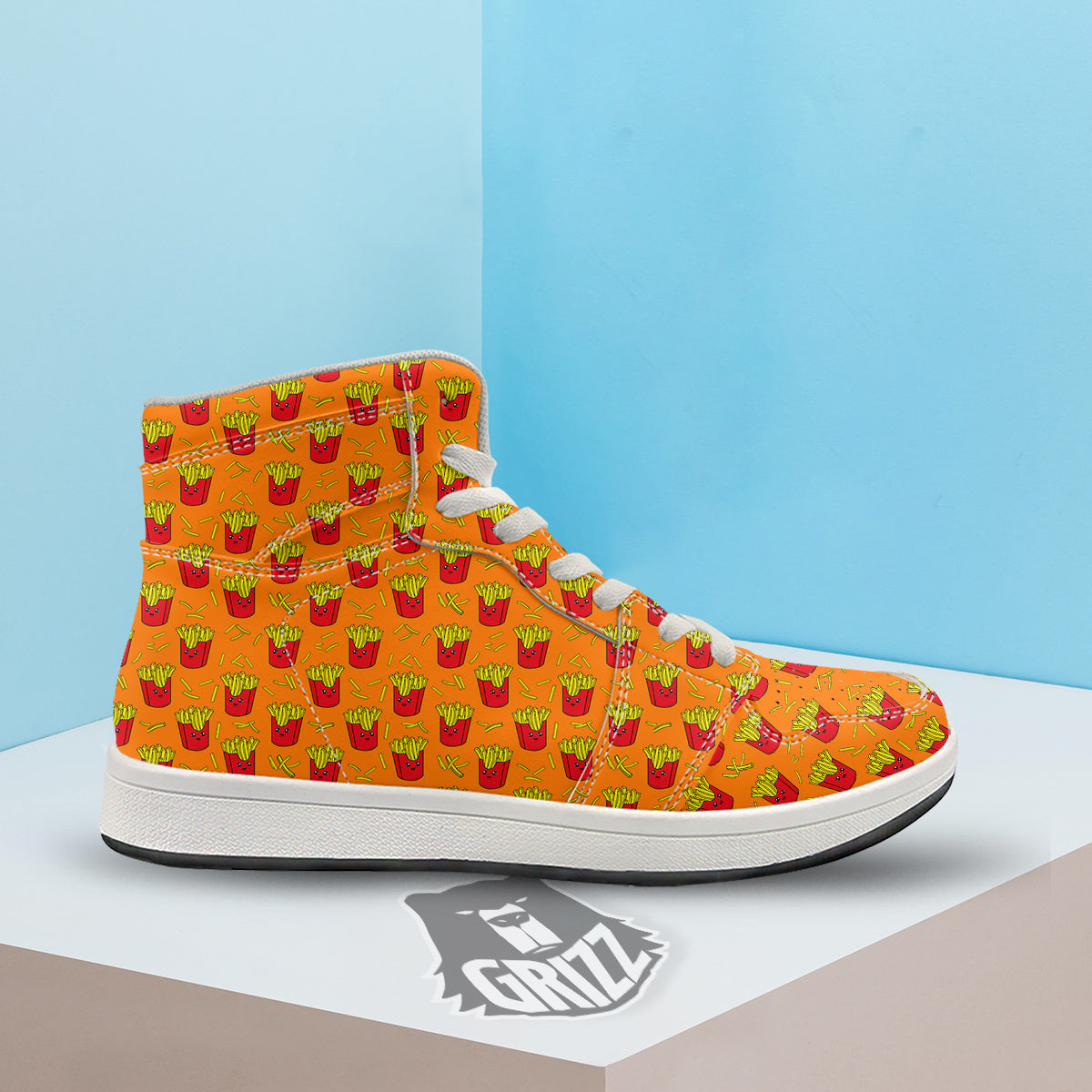 French Fries Cartoon Print Pattern High Top Sneakers-grizzshop