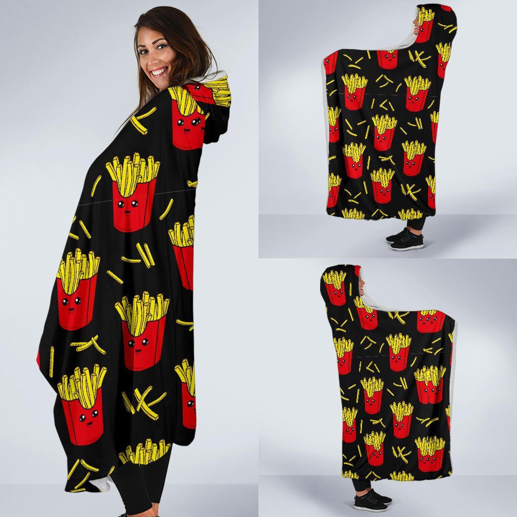 French Fries Cartoon Print Pattern Hooded Blanket-grizzshop