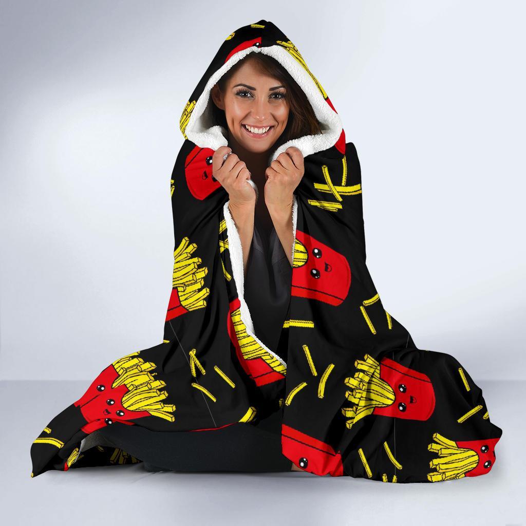 French Fries Cartoon Print Pattern Hooded Blanket-grizzshop