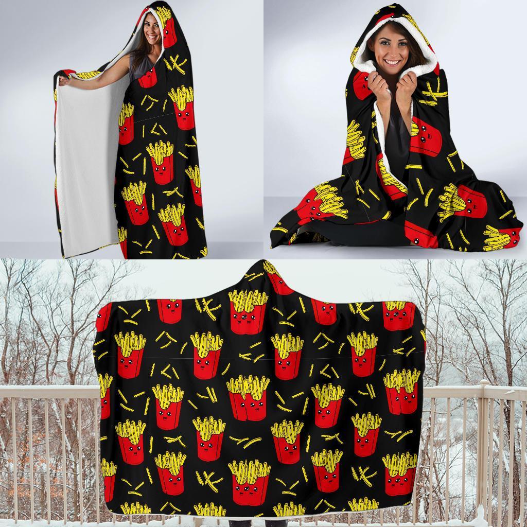 French Fries Cartoon Print Pattern Hooded Blanket-grizzshop