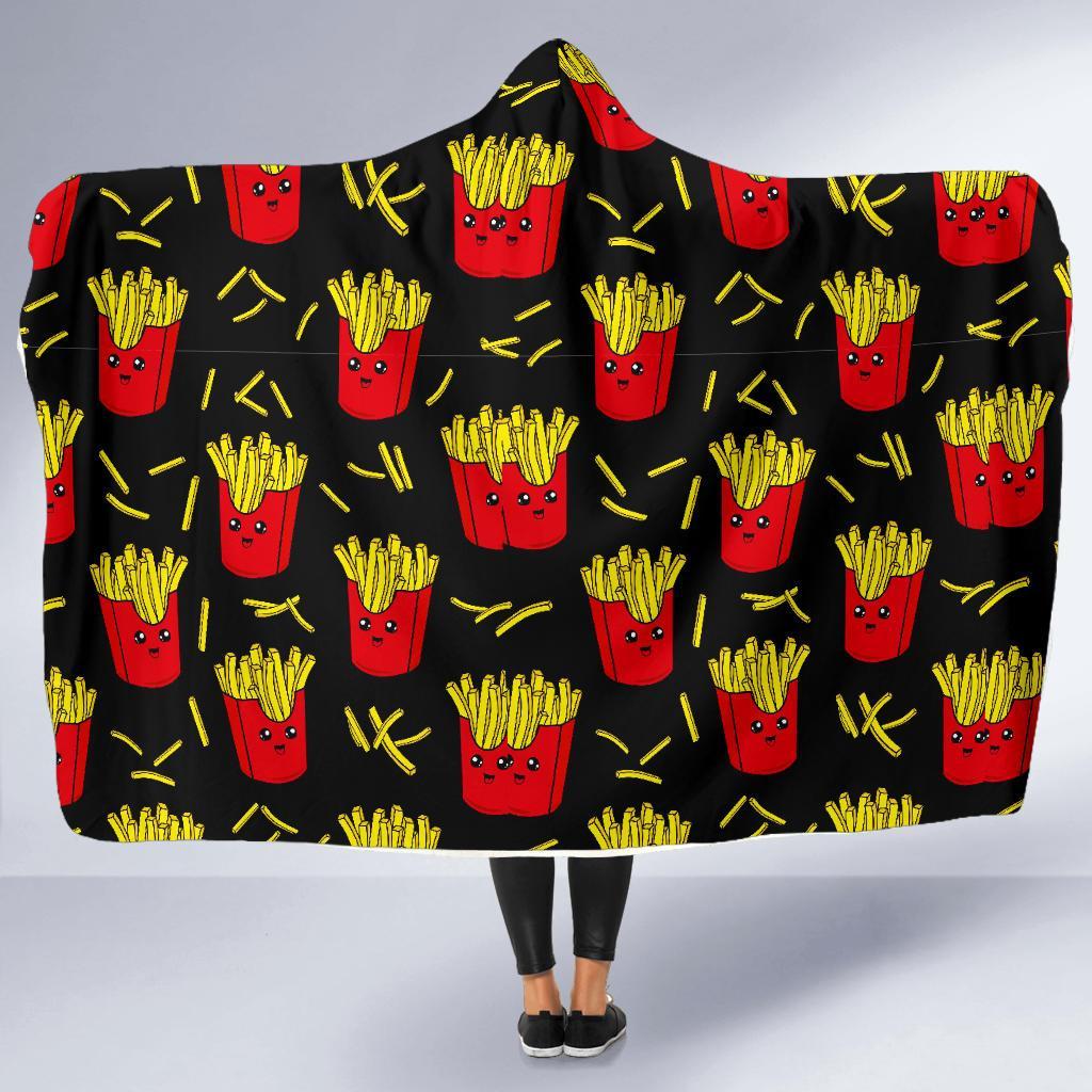 French Fries Cartoon Print Pattern Hooded Blanket-grizzshop