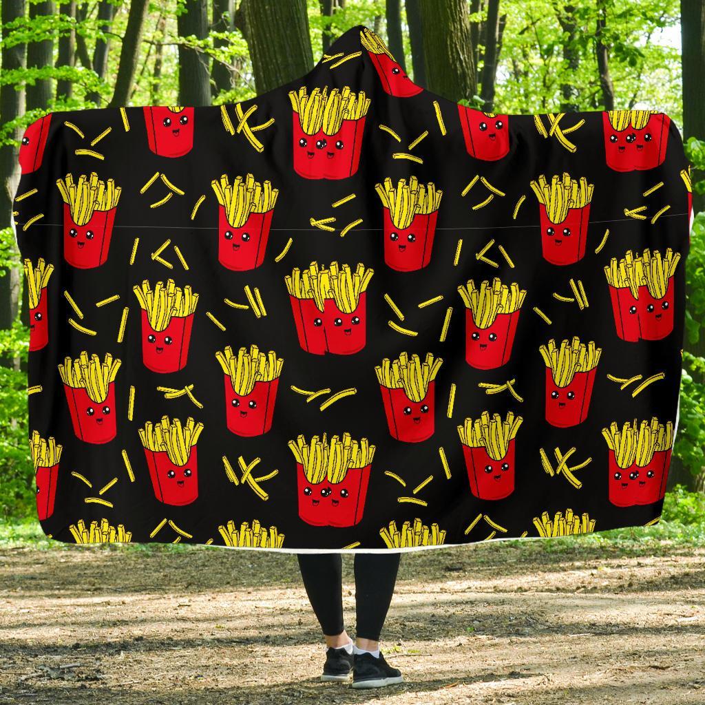 French Fries Cartoon Print Pattern Hooded Blanket-grizzshop