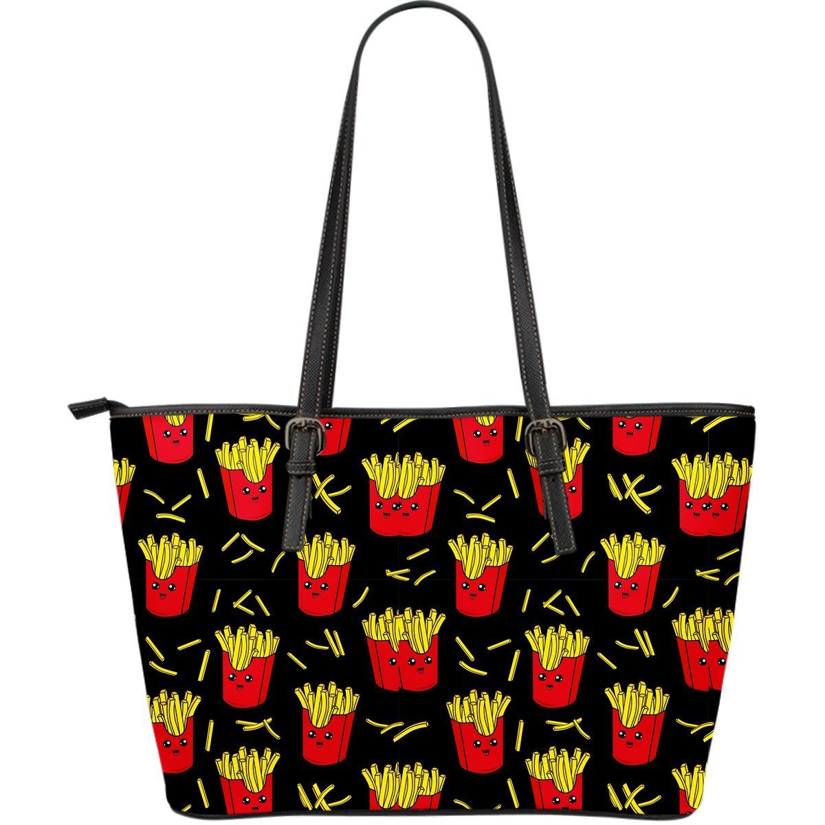 French Fries Cartoon Print Pattern Leather Tote Bag-grizzshop