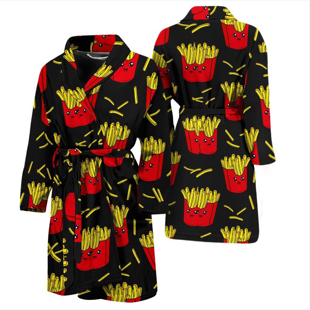 French Fries Cartoon Print Pattern Men Long Robe-grizzshop