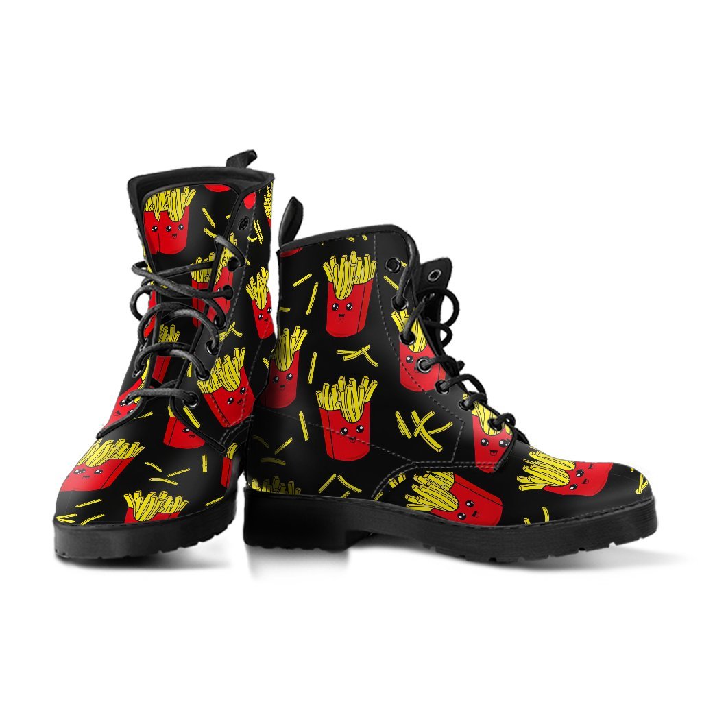 French Fries Cartoon Print Pattern Men Women Leather Boots-grizzshop